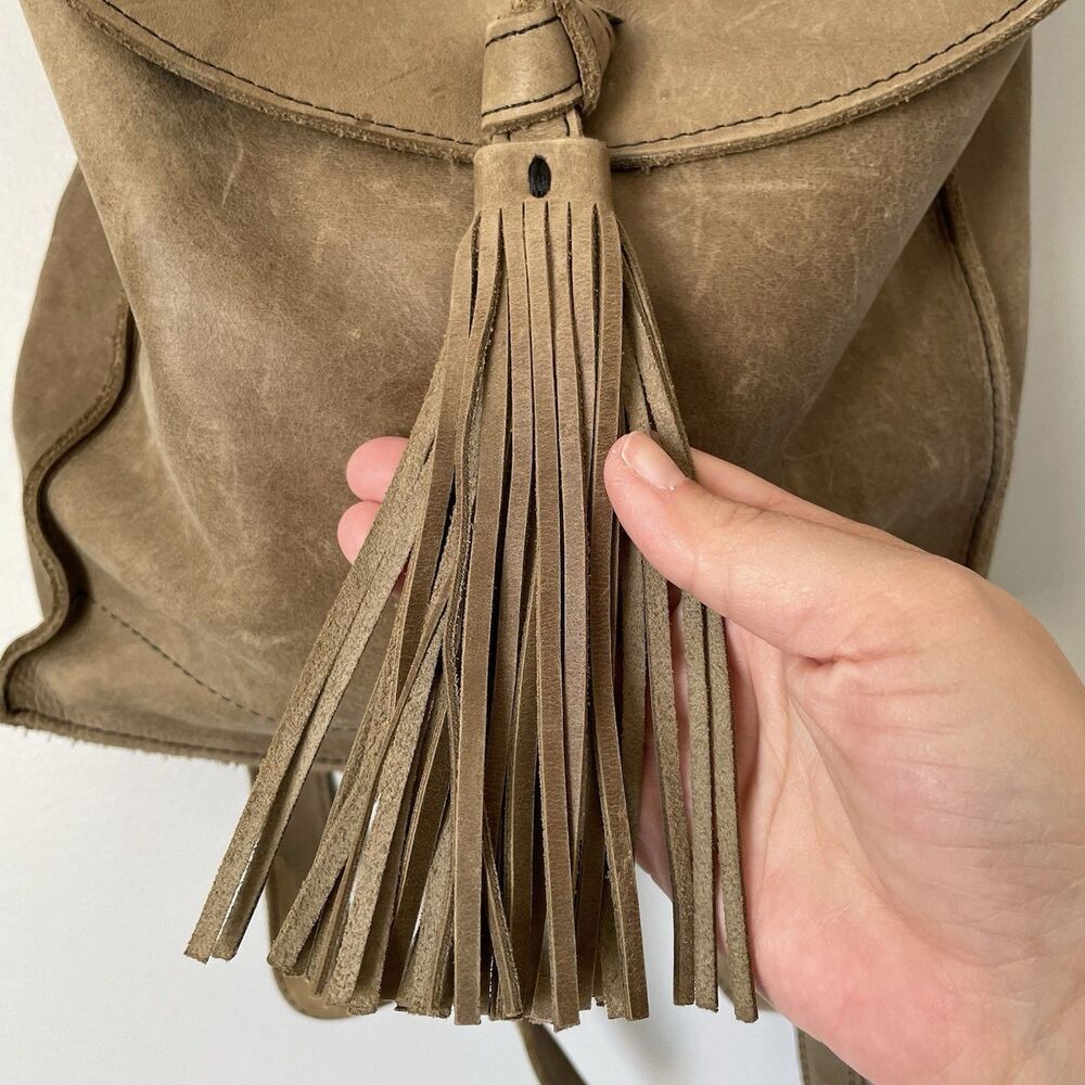 Raven + Lily Emerson Leather Backpack Purse Tassel Fold-Over Closure Brown OS - Picture 5 of 13
